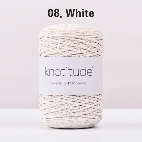 2mm 소프트 폴리에스터 마크라메실 코바늘실 175m, 1개, 08. White