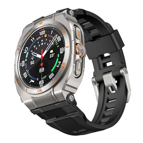 VANTIO 갤럭시워치8 울트라2/1 호환 일체형 아연합금 풀커버 보호 케이스 + 실리콘 스트랩 세트 47mm, 1개, 티타늄 블랙