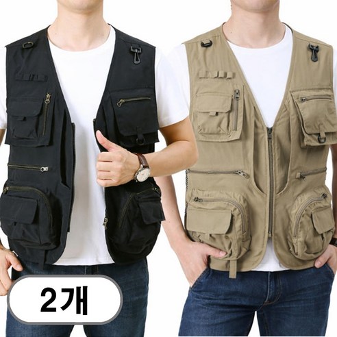 차쿠 1+1(2개) 남성 멀티포켓 아웃도어 조끼 베스트 작업조끼 등상조끼 택배조끼 캠핑조끼 낚시조끼