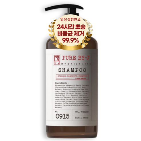 비듬균 99.9%제거 퓨어바이제이 두피케어 스케일링 비듬샴푸, 1개, 500ml