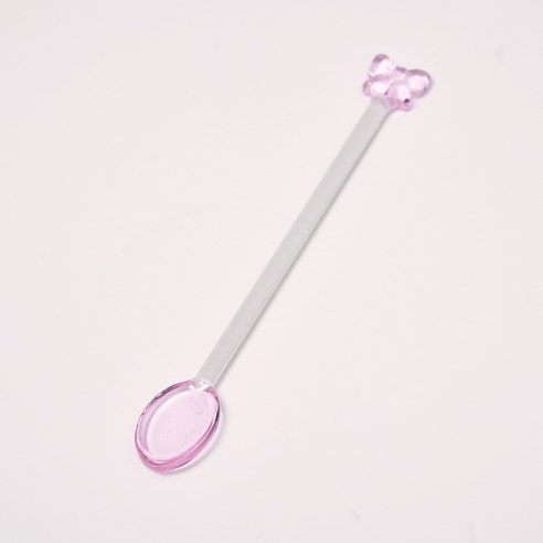 누룸 리본 포인트 유리 티스푼 1P 홈카페 디저트 테이블소품, 1개, 핑크 1개, 핑크