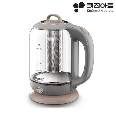 키친아트 1.7L 라팔 유리 보온 무선 티포트 전기무선포트 유리포트 커피포트 보온포트, 그레이, 999개