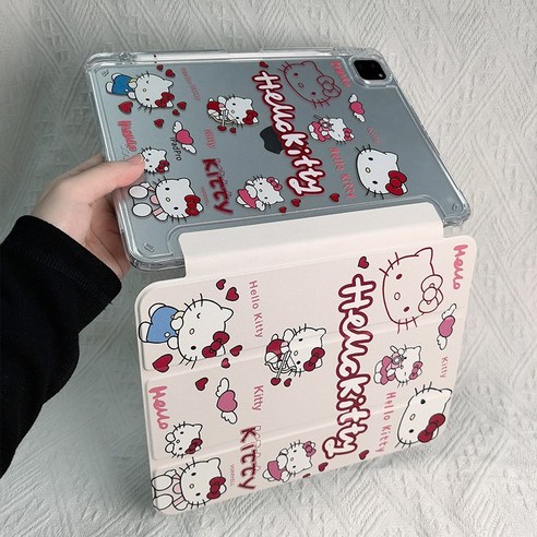 Sorpci 아이패드 케이스 귀여운 고양이 사진 3단 접이식 낙상 방지, 엔젤 KT 캣, 1개