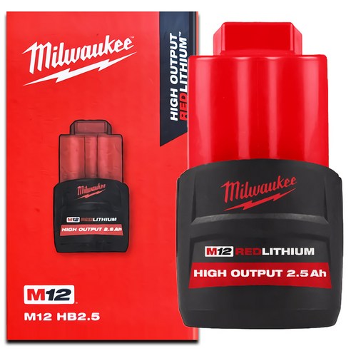 밀워키공식대리점 M12 HB2.5 12V 2.5Ah 전동 공구 충전 배터리 무선 밧데리, 1개