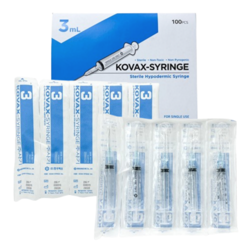 한국백신 일회용 주사기 3cc 24g 100p 멸균 개별포장 의료용 바늘, 100개, KOVAX-SYRINGE 3mL 24G 4/3