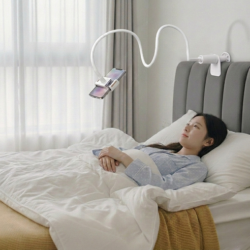 두손프리 휴대폰 태블릿 침대 자바라 거치대, 1개, 화이트