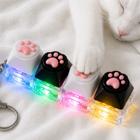 키캡월드 LED 고양이 키캡 키링 클리커 딸깍이 키보드 키홀더, 1개, 화이트블랙