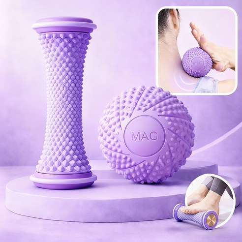 Clevoria 원형 지압 마사지볼 발바닥 근육이완 족저근막염 완화 도움 요가 필라테스용, 1세트, 퍼플2종