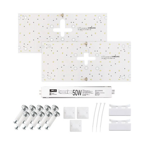 투원라이팅 가정용 삼성 칩 LED 조명 모듈 등 교체 세트 사각 방등 400mmX175mm(2장) 50W, 주광색, 1세트, 보급형/SA
