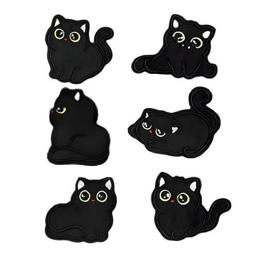 비브랜드 열접착식 스티커 블랙 고양이 와펜 6종, 1개