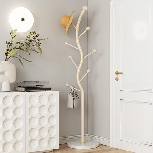 Bornoon S자형 철제 스탠드 옷걸이 행거 튼튼한 스탠드행거 원판형 178CM, 아이보리 IVORY