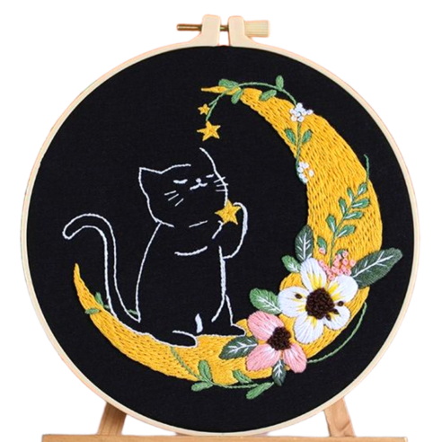 레아채 DIY 고양이 감성 자수, 별빛냥, 1개