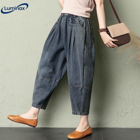 Luminax 여성 배기청바지 빅사이즈 밴딩 데님 팬츠 항아리 청바지 와이드청바지 오버핏바지 루즈핏 배기팬츠