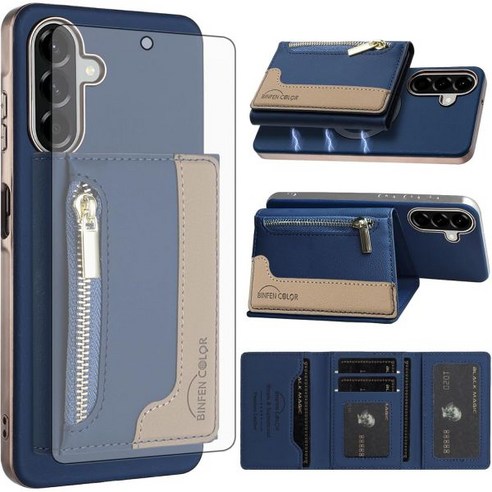 Asuwish 삼성 갤럭시 A36 5G 지갑형 셀 커버용 폰 케이스 Magsafe RFID 강화 유리 스크린 보호 필름 신용 카드 홀더 슬롯 스탠드 A 36 36A LTE 여성