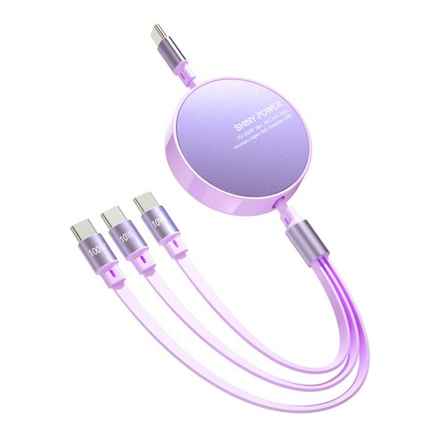 샤이니파워 PD100W 3in1 C to C 데이터전송 줄자형 초고속 충전 케이블/노트북 핸드폰 동시 3개 기기 충전가능, 1개, 퍼플, 110cm