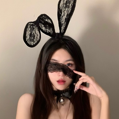 핑크바니 레이스 바니 헤어밴드 코스튬 파티 헤드밴드, 1개, 블랙