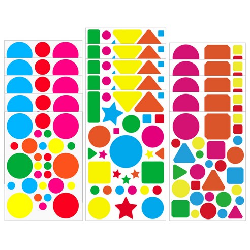 440pcs 도형 원형 사각형 삼각형 별 스티커, 1세트, 혼합(S5186) 15장 440PCS