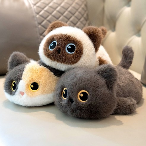 누운 고양이 인형 검정 삼색 샴 귀여운 봉제 인형, 1개, 삼색 고양이, 30cm
