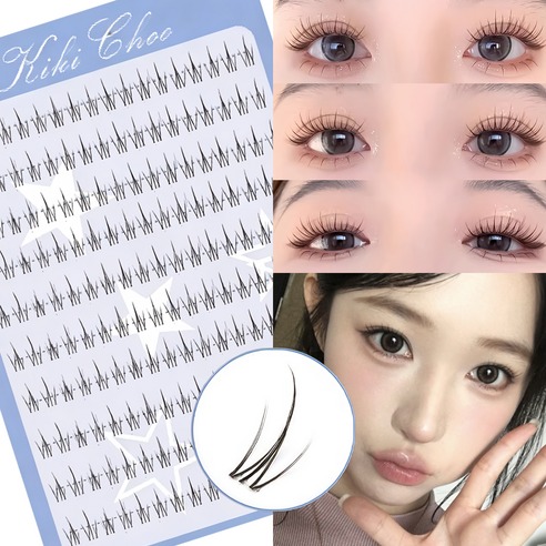 kikichoo 노글루 속눈썹 자연스러운 투명라인 포인트 아이래쉬 9+10+11mm 풀 필요없음 180모 대용량, 1개, 블랙
