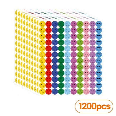 원앤모어 스마일 원형 칭찬스티커 10mm 1200pcs, 1세트, 혼합색상