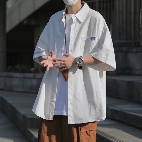 ANYOU 여름 남성 반팔 셔츠 루즈핏 남자옷 포켓 디자인 데일리 캐주얼 셔츠 시원한 반소매 셔츠 바캉스룩
