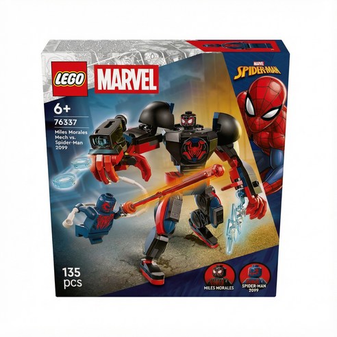 레고 슈퍼히어로 Marvel 마일스 모랄레스 로봇 대 스파이더맨 2099 76337, 혼합색상, 1개