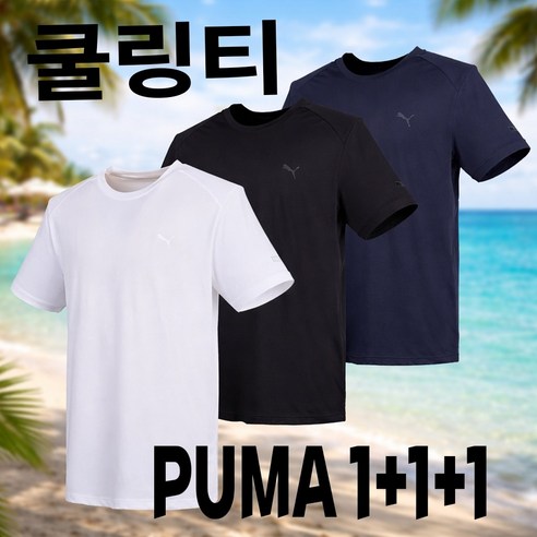 푸마 남성 기능성 반팔티 3종세트 쿨링/흡습속건 데일리 운동티