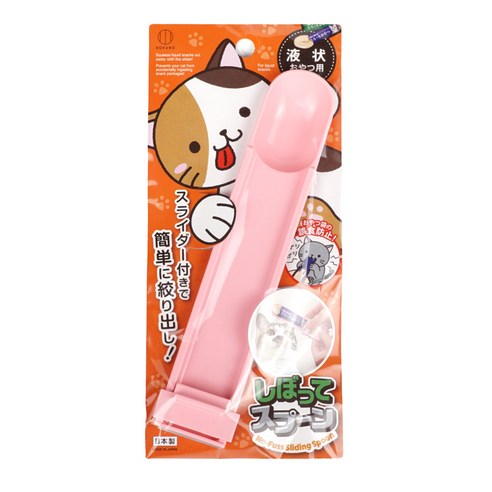 코쿠보 고양이 추르 스푼 짜개 슬라이더 액상 간식 급여, 핑크, 1개