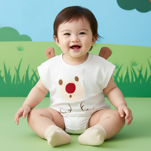 몽실이 큐트 페이스 바디슈트 아동용 유아 여름 외출복 점프슈트
