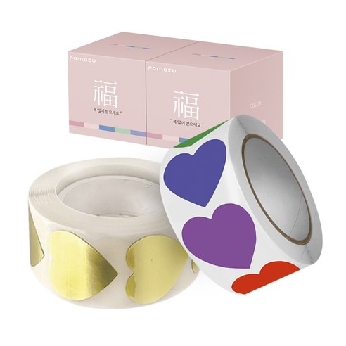 로모주 재물운 하트 스티커 500매 선물포장 1+1, 2개, 골드+컬러