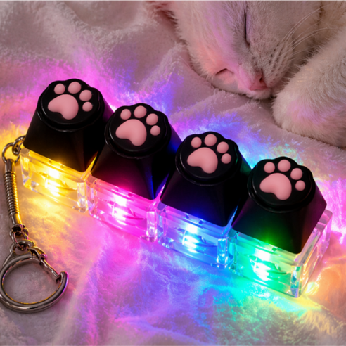 키캡하우스 LED 고양이 발바닥 키보드 키캡 열쇠고리, 블랙, 1개