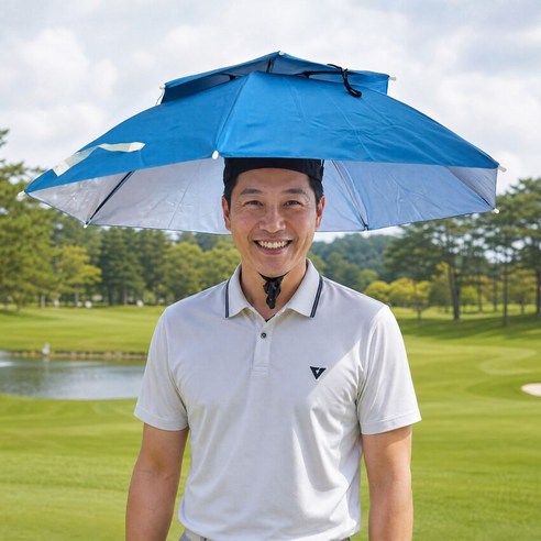 우산모자 낚시 텃밭 핸즈프리 우산모자 2단모자우산 파크골프 머리에 쓰는 우산, 1개, 스카이