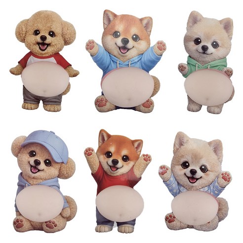 3D 뱃살 배 빵빵 강아지스티커 6P 똥배 말랑 쿠션스티커 스트레스해, 1세트, 혼합