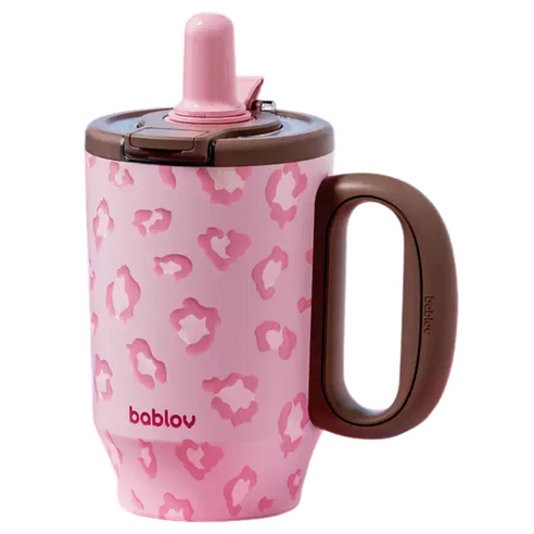 바블로브 레오파드 세라믹 라이너 손잡이 텀블러, 1개, 680ml, 핑크
