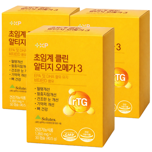 혈행 혈중지질 건조한 눈 기억력 개선 하루 에 1알 먹기 좋은 초임계 알티지 오메가3 알약 영양제, 3박스, 30정