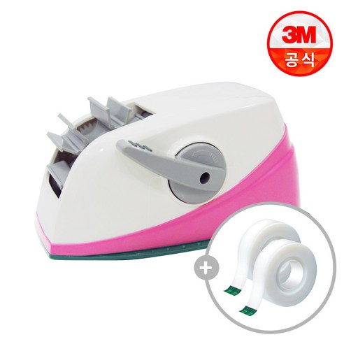 스카치 쓰리엠 원터치 테이프 디스펜서 + 매직테이프 리필 2롤, 핑크, 1세트 - 테이프