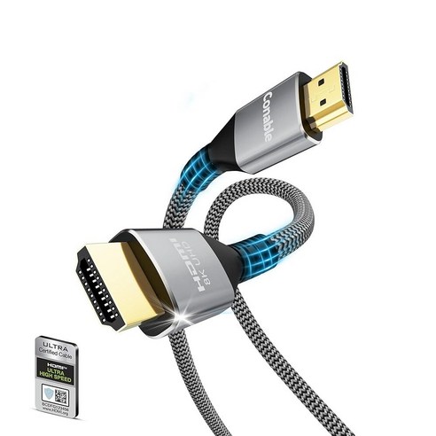 Conable 인증된 HDMI® 케이블 리얼 8K 케이블 2팩 0.6m2피트 + 2피트 48Gbps 울트라 HD 브레이드 코드 ...