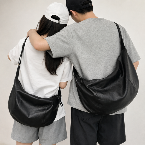 티모바 가죽 크로와상백 반달 크로스 가방 남녀공용 가벼운 여행용 슬링백
