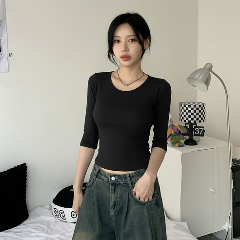 [기본템/5col] 얼스 베이직 라운드넥 7부 무지 티셔츠