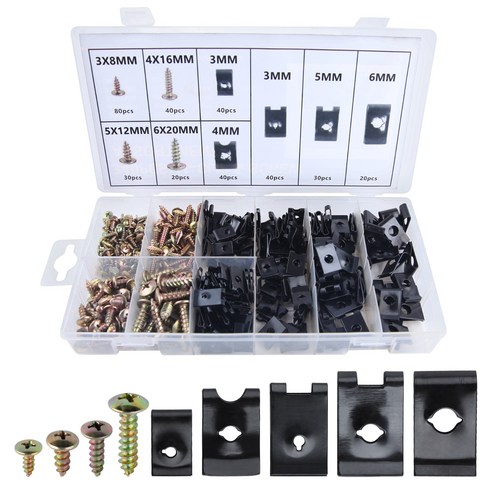 SPEEDWOX 340pcs 자동차 U클립 나사 세트 9종 U너트 클립 대시보드 도어패널 내장재 고정용, 340개, 검은색