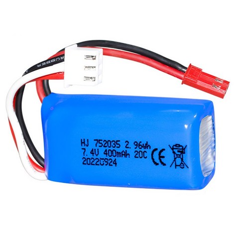 7.4V 400mAh 2S LiPo 752035 RC카 미니 드론 배터리 20C JST 커넥터 WLtoys, 1개, (BT) 7.4v 400mah(XH.JST)(블루)