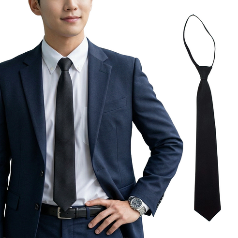 시즌홈 경조사 조문용 간편식 심플 지퍼 자동 검정 넥타이