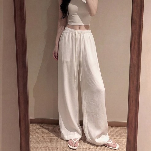 샤일리 여성 여름 와이드팬츠 아이스실크 린넨혼방 밴딩팬츠 빅사이즈