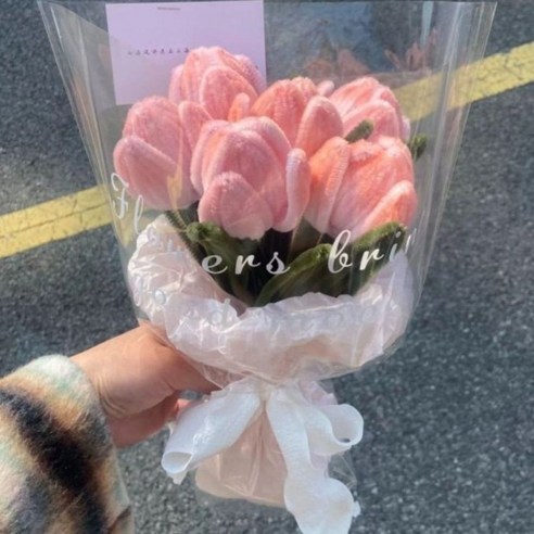 소소온 핸드메이드 모루 꽃다발 완성품 기념일 조화 선물, 라이트핑크, 1개