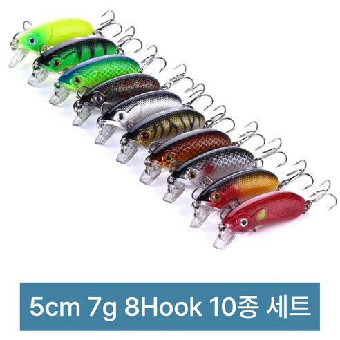 포스워백 루어 낚시 미끼 쏘가리 배스 송어 꺽지 하드베이트 미노우 싱킹 A13, 1개, 7g, 10종 세트