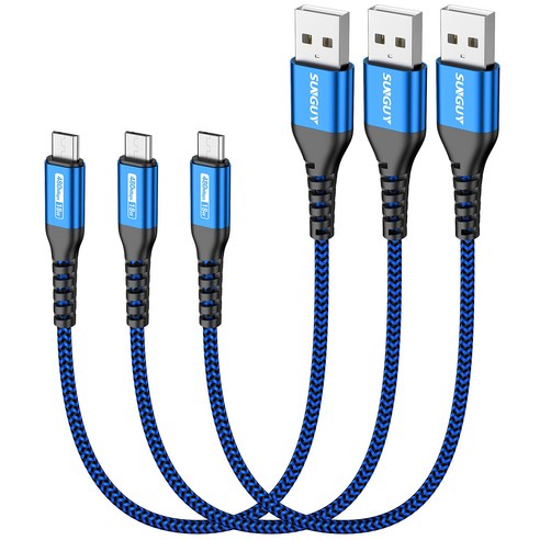 SUNGUY USB A to 마이크로 5핀 고속 충전 케이블 USB 2.0 480Mbp 18W, 3개, 블루, 0.3m