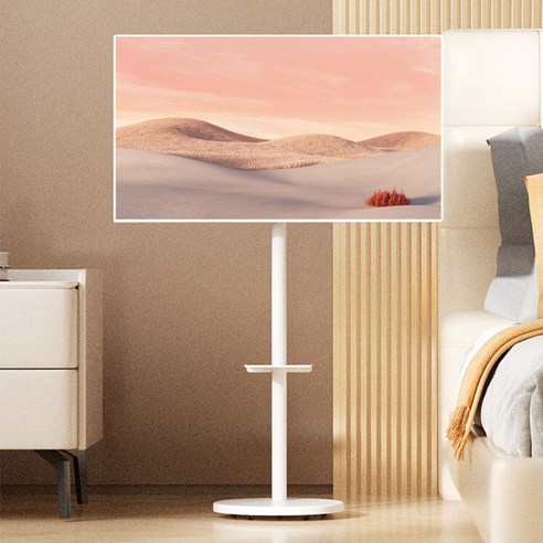 Shipshape TV 거치대 이동식 TV 거치대 화면 360도 회전 가능 14-42인치 대형 스탠드형 TV/모니터 거치대 모니터 수납선반, 1개, B1-화이트-트레이 포함