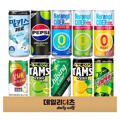 소캔 제로칼로리 탄산음료 10캔 (펩시제로 칠성사이다제로 마운틴듀 밀키스제로 나랑드제로3종 탐스제로파인 탐스제로사과 갈배사이다제로), 245ml, 1개