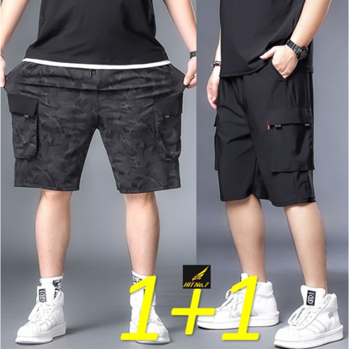 (1+1)2벌세트 XL-10XL 빅사이즈 남성 트레이닝바지 반바지 카고 반바지 스판 여름 건빵바지 SMHTP40