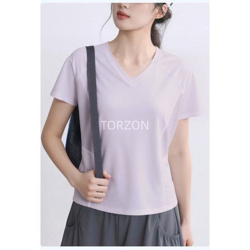 TORZON 여성 통기성 부드러운 V넥 운동복 스포츠 기능성 드라이 반팔 티